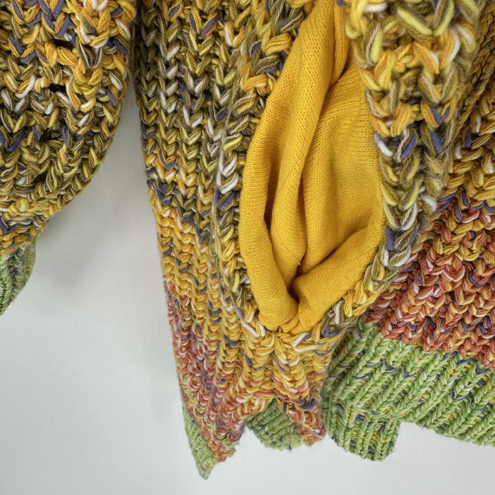 Free People Cardigan Sweater Womens Large Multicolor Open Knit Boho Pockets - Picture 4 of 9